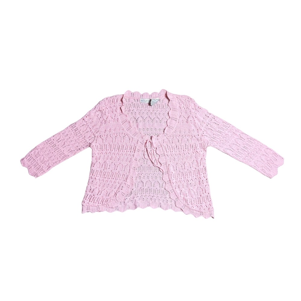 White Stag Pink Crochet Knit Tie Front Shrug Cardigan